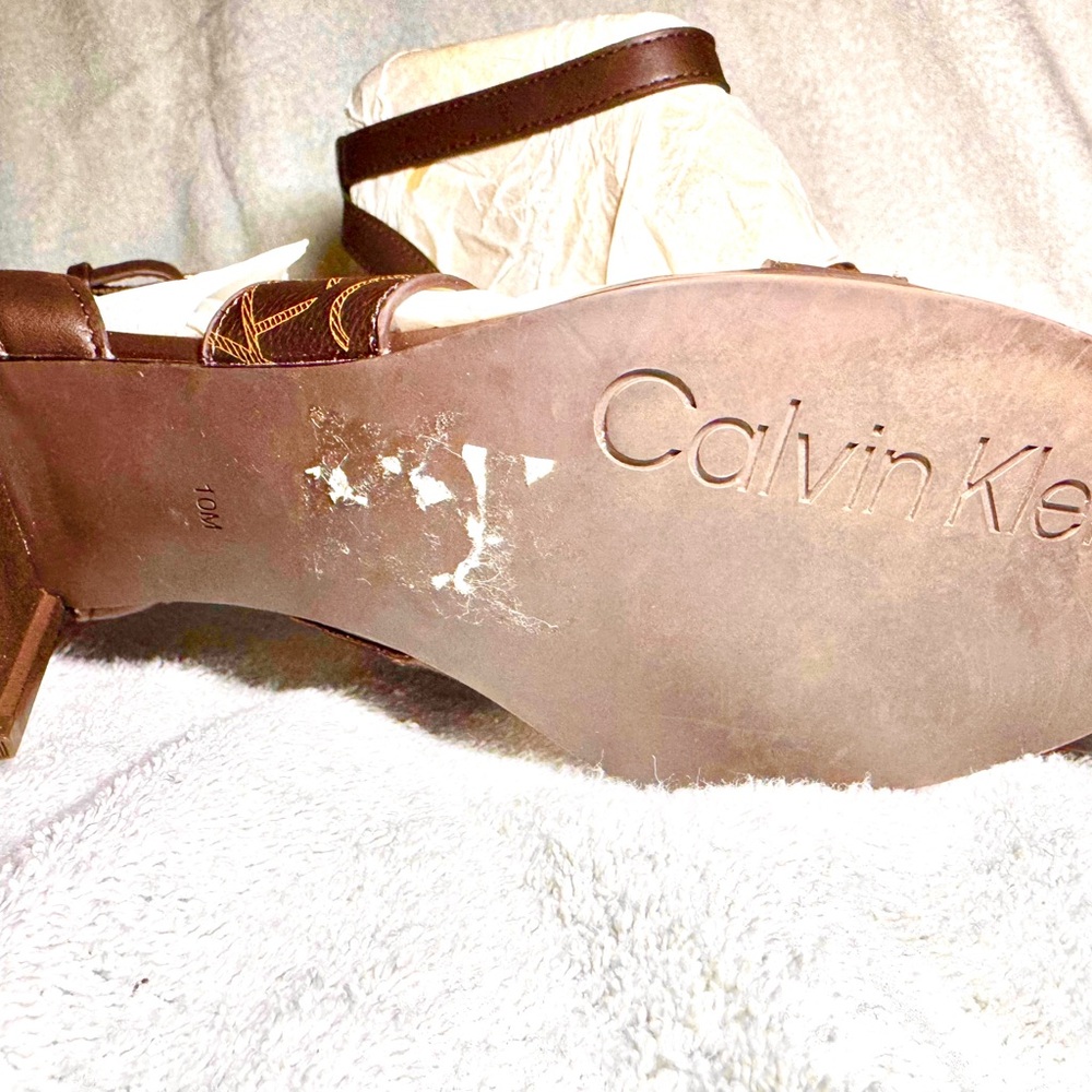 Calvin Klein Brown Heels with Embroidered Straps - Picture 4 of 5